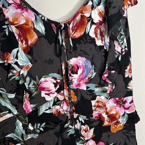 Band of Gypsies (B.O.G.) Dark Multicolored V-Neck Floral Midi Dress Size Medium - Picture 7 of 11